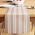 Encasa XO Dining Table Runner | Yarn Dyed Fine Ribbed Cotton | Size 32x150 cm | Franca Beige Stripes | Machine Washable