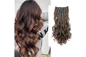 CAISHA XXL 8-Częściowy Zestaw 45cm Długowłosy CLIP IN EXTENS Przedłużki Z Włókien Syntetycznych Treska Gęsto Kręcona Brązowy Mix CES12-1