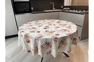 1KDreams Tovaglia natalizia rotonda. Design raffinato e moderno. Shabby chic in chiave moderna. Made in Italy. (⌀ 180 cm)