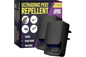 AMZ BRAND Ultrasonic Pest Repeller 2 Pack - Powerful Mouse Repellent - 3 Working Modes - Wide Frequency Range Pest Control Device - Ideal for Mice, Rats, Mosquitoes, Cockroach, Moths, Ants