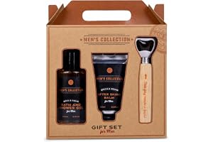 Accentra herrpresent MEN'S COLLECTION björk och ceder badvård i box | Herrvård i kraftpapperslåda med handtag, duschgel, aftershavebalsam, öppnare, trägrepp, gåva till fars dag eller julklapp