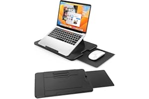AboveTEK Portable Laptop Tray with Retractable Right Mouse Pad, 3 Ergonomic Angles, PU Leather Non-Slip Heat Shield Laptop Lap Desk Board for Bed, Sofa, Travel, Fits up to 15.6 inch Notebook