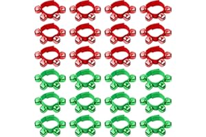 Augshy Pulseras de campanas de Navidad, 24 muñequeras con campanas rojas y verdes, instrumentos musicales ajustables para niños