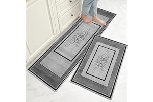Hoimlm Kitchen Mat Sets Non slip Washable, 2 Pcs Kitchen Rugs and Mats, Anti Fatigue Kitchen Rug Sets for Home Decoration Office Standing Desk (I, 40x60+40x120cm)