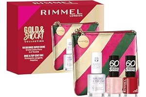 Rimmel London, Confezione Regalo Donna Gold & Shock Collection Nail Pink Kit, Pochette Metalizzata con Set Smalti 60 Seconds e Nail Base & Top Coat