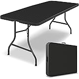 tillvex Gartentisch klappbar Rattan Optik 180x75cm | Buffettisch mit Tragegriff | Klapptisch für Garten Terrasse und Balkon |