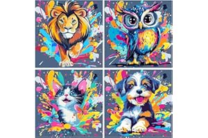 FLAJZ Malen Nach Zahlen Kinder, 4 Stück Süße Tiere Malen Nach Zahlen ab 5 6 7 8 9 10 11 12 Jahre Junge und Mädchen, Farbiges Leinwand Acrylfarben DIY Ölgemälde Set zur Heimdekoration, 20x20cm