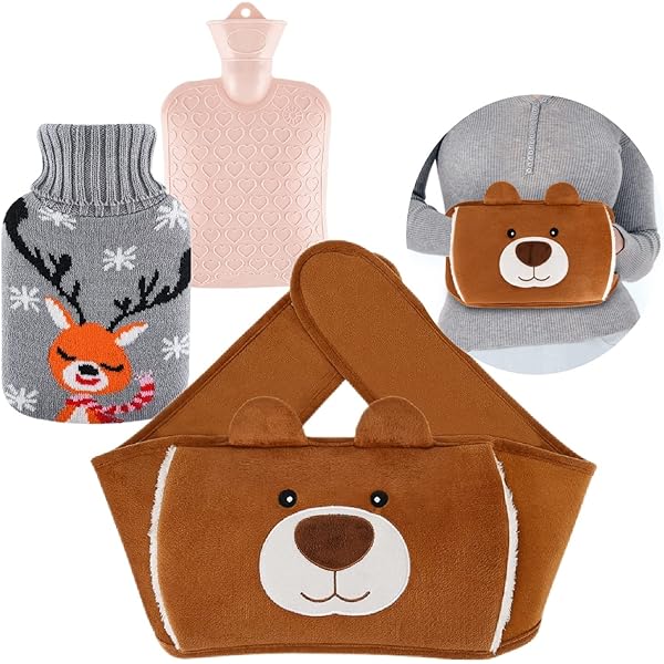 DAJASD 3 En 1 Bouillotte Eau Chaude, Bouillotte Avec Housse De Taille Douce, Bouillotte Ceinture Pour Le Soulagement Des Douleurs Abdominales Et Epaules (Grau