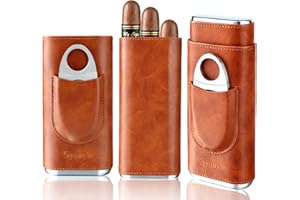 ‎SYUNYIN Syunyin Zigarrenetui aus Leder, 3 Tube Humidor mit Zigarrenzubehör Zigarrenschneider, Geschenke für Männer, Reisehumidor Zigarren Geschenkset Cigar Case Leder Zigarren Etuis, Braun