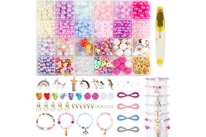 Liangding Koraliki na bransoletkę, 910 szt. Zestaw koralików do biżuterii dla dzieci, zestaw dla dziewczynek, zabawki dla dziewczynek od 5 do 12 lat, zestaw 6/8 mm koraliki pomysł na prezenty