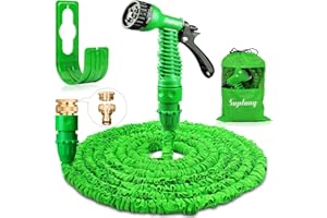 Suplong Garden Hose Expandable Water Pipe 3 Times Expanding 100ft Flexible Magic Hose Pipes Reel With 7 Function Spray/Brass Connector Fittings/Hose Hanger/Storage Bag (Green)