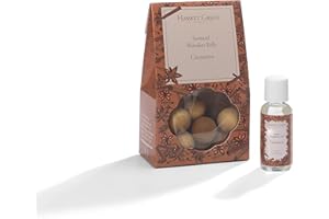 Hassett Green London - Cinnamon - Scented Wooden Balls Pack of 12 plus 30ml Bottle of Home Fragrance Oil for Refreshing - Alternative to Pot Pourri, Diffusers, Sachets and Drawer Liners