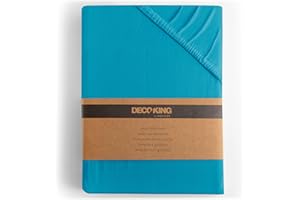 DecoKing Lenzuolo con Angoli Matrimoniale Elasticizzati 160x200-180x200 cm 100% Jersey in Cotone Pettinato Morbido 160x200cm - 180x200cm Ciano Amber