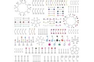 LOLIAS 185 pcs Corps Piercing Bijoux pour Femmes Hommes Langue Mamelon Anneaux Sourcils Lèvres Nombril Barbell Nez Piercing Tragus Nombril Barbells 14g-18g