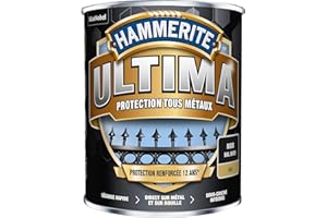Hammerite Ultima - Peinture Acrylique Tous Métaux - 3 en 1 : Antirouille, Direct sur Rouille et Sans Sous-couche - Mat Noir 0,75 L