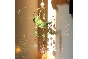 ZUHK Moon Sun Catcher,Moon Crystal Dream Catcher,Meditation Crystal fit for Window Home Garden Decorations Room Car Garden Party Wedding Decor (Green)