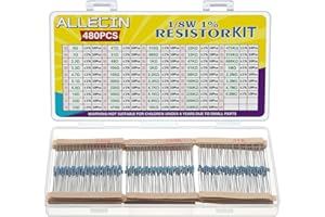 ALLECIN 1/8W Metal Film Resistor Kit from 1 Ohm to 6.8M Ohm 48Values 1/8 Watt 1% Resistors Assortment