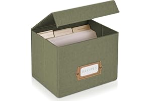 ZICOTO Beautiful Linen Recipe Box - Fits 4x6 inch Recipe Cards to Organize Up to 250 Recipes - Sturdy Card Holder and Great Gift for Any Kitchen - Cards Not Incl.