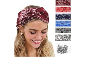 DYMHQ 6 Pezzi Moda Fasce Multicolor Capelli Donna, 24cm Multicolor Larga Fascia Capelli Elastici Stampa, Senza Scivolare Annodato Cotone Fasce Capelli, Boho Alla Moda Fascia Capelli per Sport Yoga