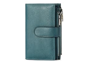 GOIACII Leather Purses for Women, Bifold Compact Womens Wallet with RFID Blocking, Medium Ladies Purse Credit Card Wallet with 16 Card Slots and Zip Coin Pocket