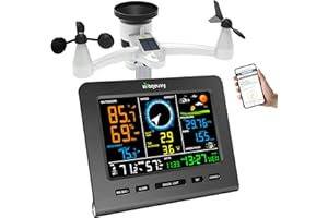 Urageuxy Station météo sans fil Thermomètre intérieur extérieur, 8 en 1 (thermo-hygromètre/pluviomètre/capteur de vitesse du vent/direction du vent, phrase lunaire, réveil, pression atmosphérique)