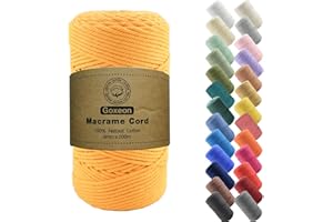 Goxeon 3mm x 200m Macrame Cord Cotton Cord - 4 Strand Twisted Golden Yellow