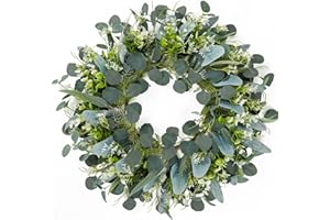 ‎SOMYTING SOMYTING Künstlicher Eukalyptus Kranz 55cm runder Kranz Haustür Türschild Kranz Türkranz Wandbehang Frühlings Sommer-Kränze für Hochzeit Heimdekoration