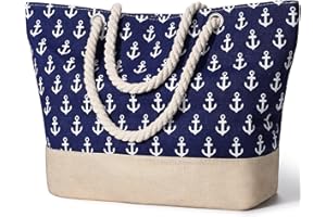 Januts Bolsa de Playa Mujer Grande con Cremallera Bolsos Tote Bag de Playa Impermeable Bolso de Mano Bolso Playa Shopper Bolsa de Hombro para Playa Viajes Compras Escuela Trabajo