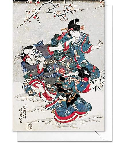 Buy Japanese Ukiyo-e Art Greeting Card Christmas Xmas New Year Winter Woodblock Print Aesthetic Hiroshige Beautiful Basho Elegant Luxury - B38 Online In India - View #2