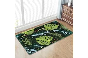 ROCKY&CHAO Kit Gancio di Chiusura Tappeto DIY appeto per Uncinetto Latch Hook Rug Kit Eegalo Creativo per la casa e il divano 60 cm × 40 cm(Foglie)