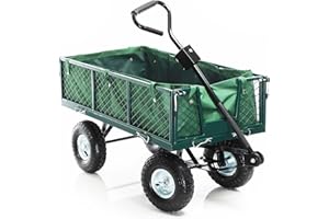 Wiltec Carrello da trasporto con sponde ribaltabili max 300 kg, incl.telone, per giardino campagna
