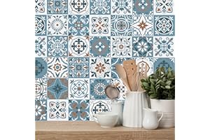 ANHUIB 30 Pcs Moroccan Tile Stickers 15cm x 15cm,Self-Adhesive Tiles for Kitchen Walls,Tile Stickers for Bathroom, Stick on Tiles Toilet Decal Waterproof,Stair Stickers,Tile Stickers for Kitchen