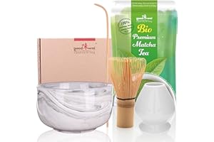 ‎GOODWEI Goodwei BIO Matcha z Japonii w zestawie do matchy, w komplecie z wysokiej jakości ceramiczną miotłą matchą, miotłą matchą i uchwytem na miotłę, zestaw upominkowy na ceremonię parzenia herbaty (Gurei)