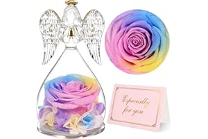 Yamonic Rosa Eterna Regalo Donna, Rosa Stabilizzata con Angelo di Vetro Regalo Mamma Compleanno, Angeli Custodi Regalo Nonna, Statuette Angeli con Fiori Eterni Festa della Mamma Idee Regalo Natale