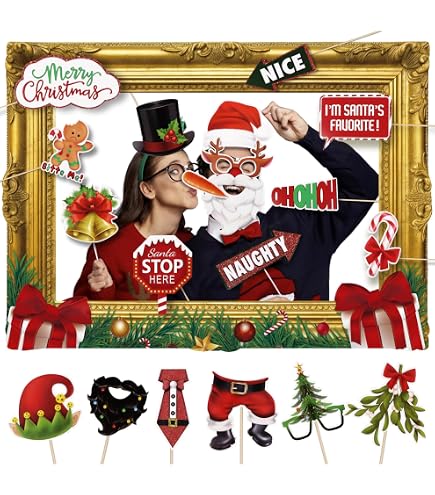 Accessori Per Cabina Fotografica Natale – 30 Pezzi Con Bastoncini, Adesivi E Decorazioni Festive Per Feste E Foto Divertenti