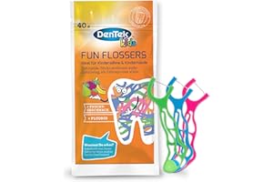 ‎DENTEK Dentek Fun Flossers Kids - Zahnseide-Sticks speziell für Kinder - mit Fruchtgeschmack - rutschfester Griff - bunte Farben, 1 X 40 Stk