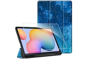 EasyAcc Etui do Samsung Galaxy Tab S6 Lite 2024/2022/2020 10,4 cala z osłoną ekranu - ultracienkie z uchwytem na długopis S etui ochronne do SM-P620N / P625N / P610N / P613N / P615N niebieskie gwiazdy