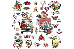 CARGEN Vintage Tatuaje Temporal Sailor Jerry Tatuajes Temporales Tatuaje Tradicional Cool Classic Old School Pegatinas Para Hombres Mujeres Para Niños Niñas Para Fiesta A Prueba De Agua