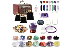 ECO-BAEERSS 43Heilkristalle Set inklusive rohem Amethyst Cluster, Labradorit Palmkristall, Amethyst Kugel
