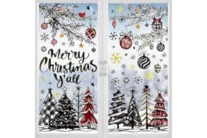 XIMISHOP 136 Stück Weihnachten Fensteraufkleber,Winter Schneeflocken Selbstklebend Fensterbilder Frohe Weihnachten Baum Tannenzweige Fensterdekorationen Für Weihnachts Winter Hause Deko