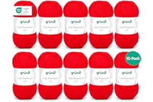 Gründl Lana Lisa Premium uni Hilo de tejer 100% poliacrílico, Hilo para tejer/ganchillo 50 g / 133 m, 10 bolas, Tamaño de la aguja 3,5-4,5; rojo