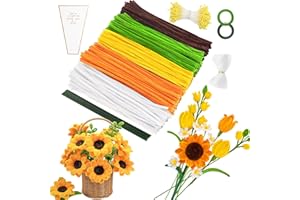 MOTONG 400 Stück Pfeifenreiniger zum Basteln Braun-4 Farben Pfeifenputzer Gelb zum Chenilledraht,360 Stück Staubgefäße 20 Stück Blumendraht zum Basteln mit Geschenkband Pfeifenputzer Blumen Set