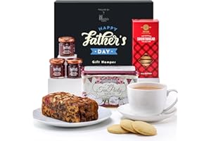 HATTIE'S GIFTS Hattie’s Gifts Father’s Day Afternoon Tea Hamper - Luxury Gift Set with Tea, Fruit Cake, Shortbread, and Jams - Gourmet Food Present for Dad, Grandad or Husband