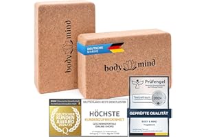 ‎BODY & MIND Yoga-Block aus Kork 100% Natur für Yoga, Pilates, Meditation & Fitness - Yoga-Klotz für Anfänger und Profis
