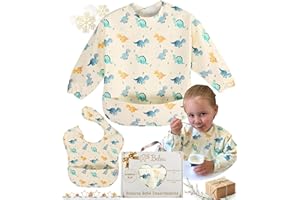 BELEA Baberos Bebe Impermeables con Mangas + 1 Babero sin Manga Larga BLW con Bolsillo Babete Impermeável Libre de BPA Lavable Ajustable de 6 a 36 Meses Regalos Originales Bebé 1 Año 2 Años Niños 2PCS