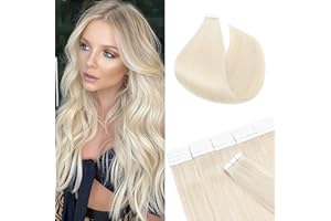 SEGO Extension Biadesive Capelli Veri Biadesivo 20 Ciocche Tape Invisibili Remy Human Hair Extensions Adesive Senza Clip 50g 55cm #70 Bianchissimo
