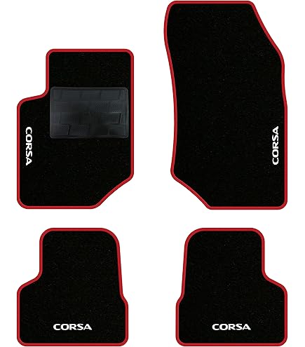 moto-MOLTICO Vloermatten auto velours automatten zwart automatten set 4- delig - opvallend design - geschikt voor Opel Corsa F vanaf 2019 (rood patroon