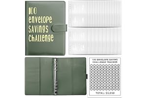 AVAKKER 100 Envelope Challenge Binder, Money Saving Book, Budget Planner Savings Challenge Binder with Transparent Cash Envelopes and Tracking Label, Green