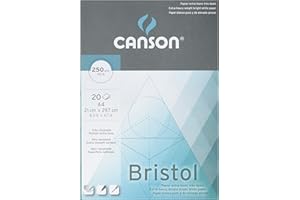 Canson Bristol 250gsm Paper, high-White & Ultra-Smooth, A4 pad Including 20 Sheets