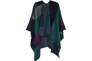 DiaryLook Ladies Printed Poncho Cape Reversibile Oversize Scialle Avvolgere Cardigan Aperto Davanti per Le Donne